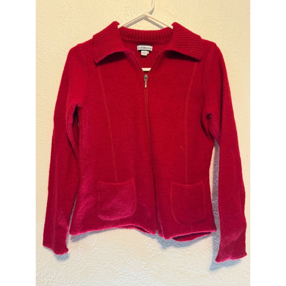 Croft & Barrow Red 100% Wool Full Zip Sweater Jacket Small